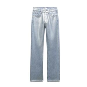 Zara Mid Rise Straight Leg Metallic Jeans